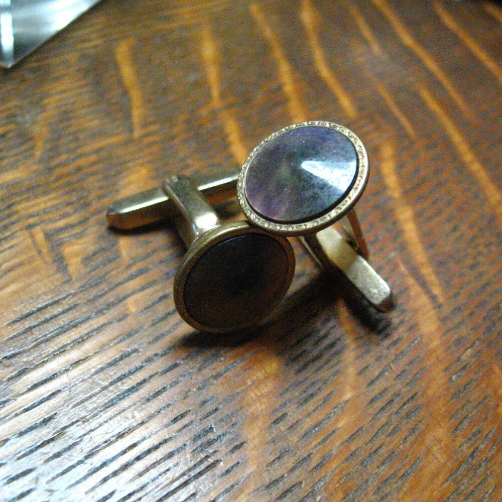 Hickok USA 1940's Art Deco Gold Dark Pearl Cufflinks
